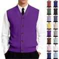 thumbnail image 1 of Men's Button Down Sweater Vest Lightweight Ribbed Knitted V-Neck Sleeveless Cardigans Knitwear, #01 Purple, L, 1 of 7