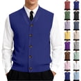 thumbnail image 1 of Men's Button Down Sweater Vest Lightweight Ribbed Knitted V-Neck Sleeveless Cardigans Knitwear, #01 Royal Blue, 4XL, 1 of 7