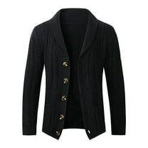 Men's Button Down Sweaters Shawl Collar Long Sleeve Casual Cable Knit Cardigans Warm Thermal Outerwears