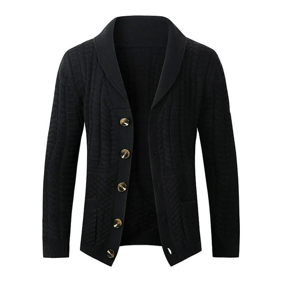 Men's Button Down Sweaters Shawl Collar Long Sleeve Casual Cable Knit Cardigans Warm Thermal Outerwears
