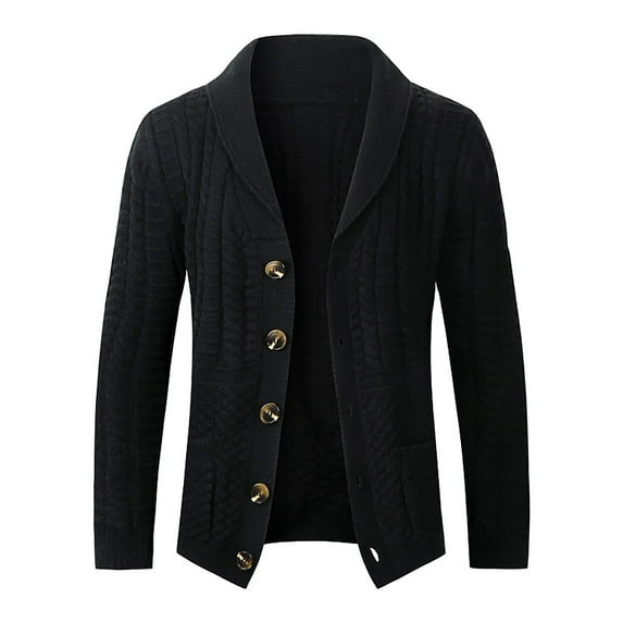 Men's Button Down Sweaters Shawl Collar Long Sleeve Casual Cable Knit Cardigans Warm Thermal Outerwears