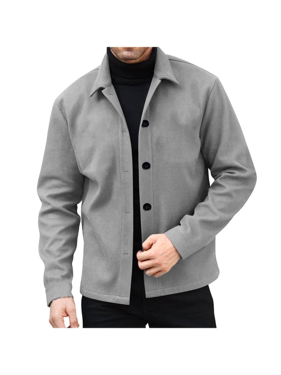 Men's Button Down Wool Blend Jacket Casual Collared Long Sleeve Shirt Coat Ideal as a Father's Day Gift