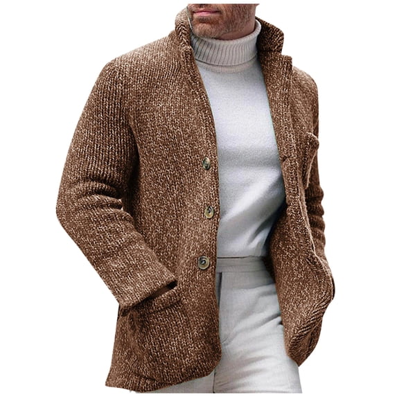Men's Button Front Knit Jacket Long Sleeve Casual Outerwear Sweater Cardigan