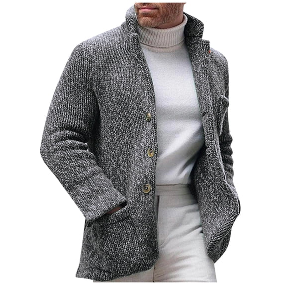 Men's Button Front Knit Jacket Long Sleeve Casual Outerwear Sweater Cardigan