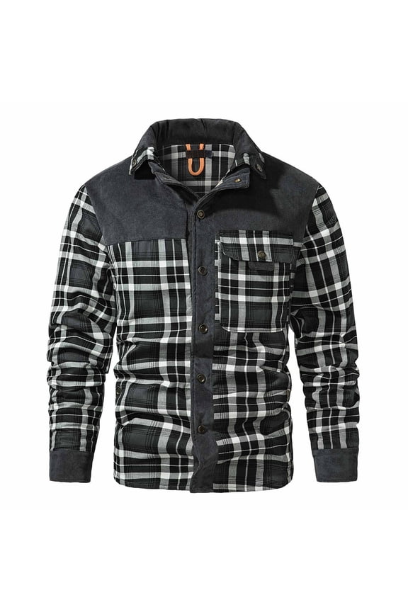 Men's Button Opening And Closing Fleecing Plaid Coat Long Sleeve Stand Collar Jacket