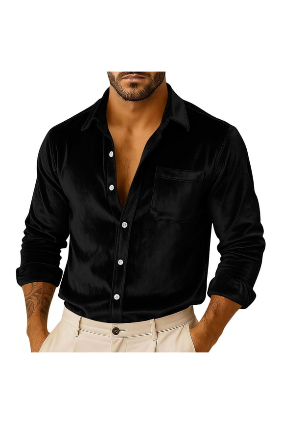 Men's Button Down Shirt, Solid Color Collar Long Sleeve Moisture Wicking Long Sleeve Shirt, UV Protection & Stretch for the Course & Clubhouse | Button Down Shirts