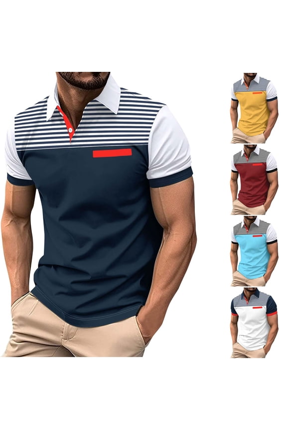Men's Button Down Shirt Stripe Short Sleeve Versatile Collar Quick Dry Wrinkle Free Casual Daily Beach Vacation Summer Classic Business Casual | Zenithor,Navy L