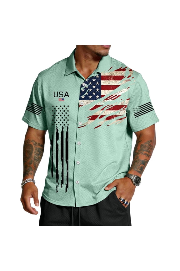 Men's Button Down Shirts American Flag Printed Short Sleeve 4th Of July Hawaiian Shirts 250 Years Of Freedom 1776-2026 Patriotic Tee Gifts for Independence Day Holiday Shirts,Green S