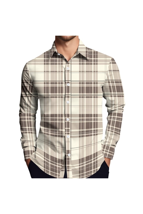 Men's Button Down Shirts Long Sleeve, Checked Long Sleeve Moisture Wicking Long Sleeve Shirt, UV Protection & Stretch for the Course & Clubhouse | Button Down Shirts
