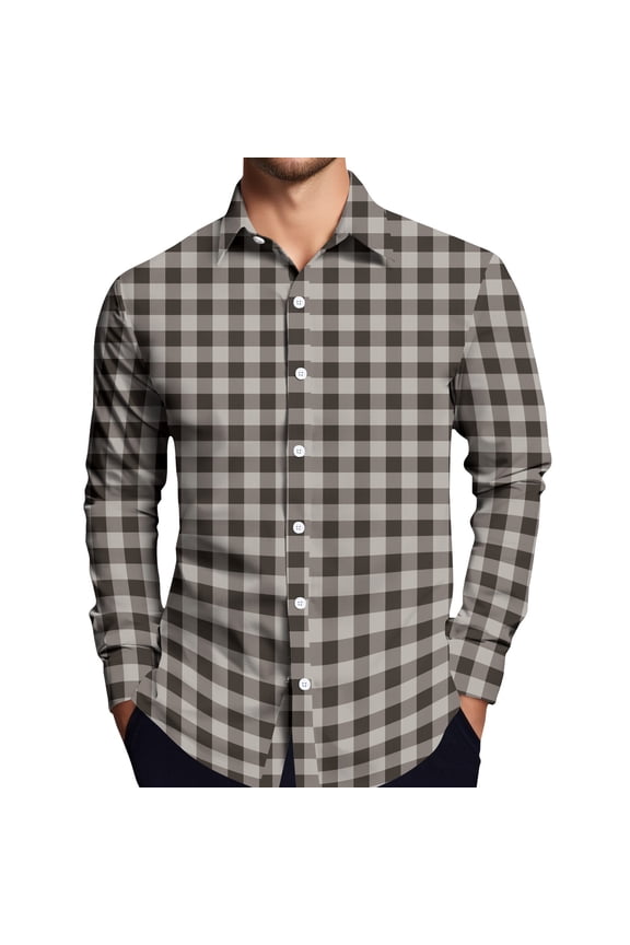 Men's Button Down Shirts Long Sleeve, Checked Long Sleeve Moisture Wicking Long Sleeve Shirt, UV Protection & Stretch for the Course & Clubhouse | Button Down Shirts