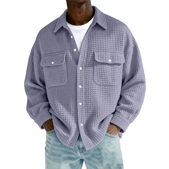 Men's Button Shirts,Solid Color Collar Long Sleeve Shirt,Minimalist Long Sleeve Button, Easy Wear for Commute, Travel & Effortless Style | Button Shirts for Men