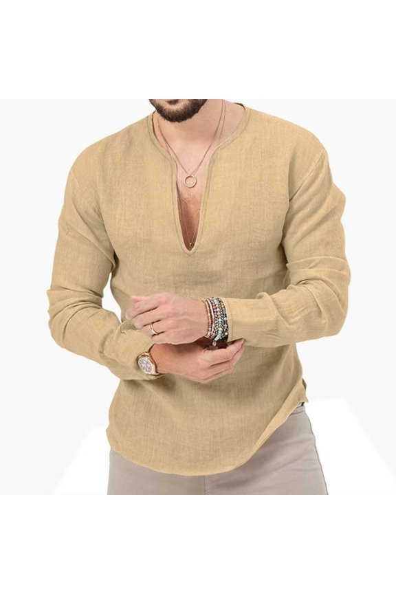 Men's Button Shirts,V-Neck Long Sleeve Shirt Vintage Inspired Long Sleeve Top,Smart Casual & Preppy Style | Mens Shirts Long Sleeve