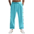 thumbnail image 1 of Men's Button Side Cotton Linen Straight Leg Casual Sweatpants - Elastic Waist Comfy Loose Lounge Pants with Pockes, 1 of 6
