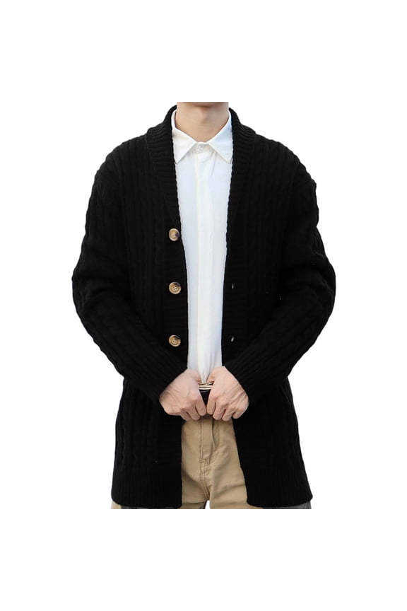 Men's Button Turn-Down Collar Knitwear Long Sleeve Cardigan Sweater Woolen Coat