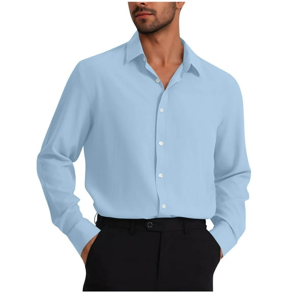 Men's Button Up Dress Shirt Solid Color Wrinkle-Free Long Sleeve Business Casual Work Wear Regular Fit Formal Tops (M, Sky Blue)