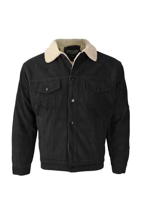 Men's Button Up Lined Corduroy Trucker Jacket (Black,M)