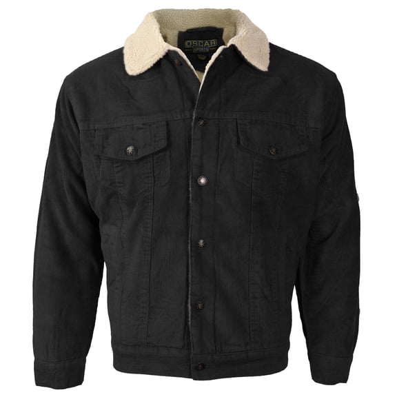 Men's Button Up Lined Corduroy Trucker Jacket (Black,S)