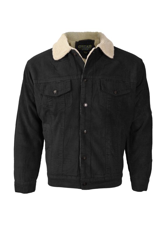 Men's Button Up Lined Corduroy Trucker Jacket (Black,S)