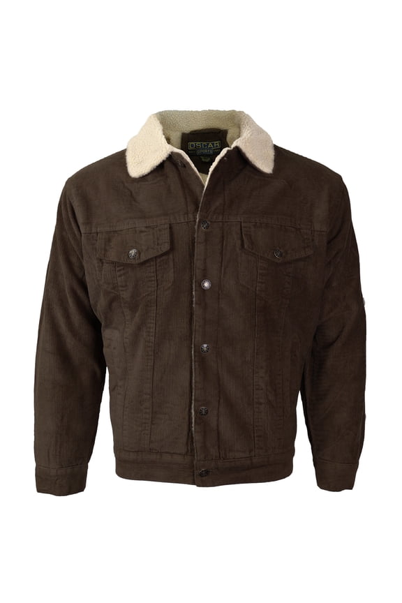 Men's Button Up Lined Corduroy Trucker Jacket (Dark Brown,L)
