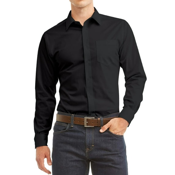 Men's Button Up Long Sleeve Regular Fit Collared Lightweight Classic Business Dress Shirt