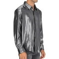 thumbnail image 1 of Men's Button Up Shirts Luxury 70s Disco-Metallic Long Sleeve Collared Tshirts Shirt Trendy Solid Loose Shiny Party Nightclub Costume Tops, 1 of 6