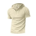 thumbnail image 1 of Men's Button Up Short Sleeve Hoodies Pullover Workout Hooded Tops Muscle Gym Bodybuilding Fitness T Shirts, 1 of 5