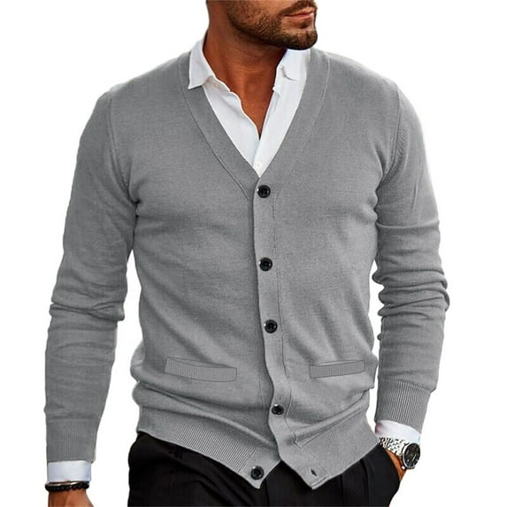 Men’s Button up Knit Cardigan Casual Long Sleeve V Neck Solid Color Sweater Knitted Outwear, Poly