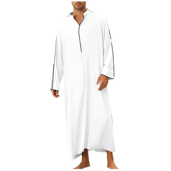 Men's Button up Robe Long Sleeve V Neck Contrast Line Kaftan Thobe Long Gown Casual Night Gown Shirt Spring 2026