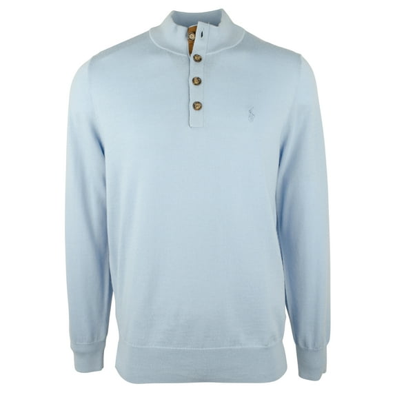 Men's Buttoned Mock Sweatshirt-BLU-Medium