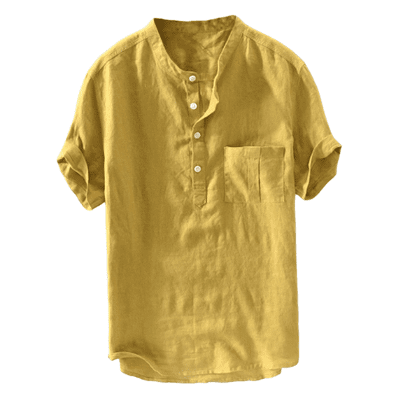 Men's Buttons Cotton Linen Shirt Summer Short Sleeve Casual Loose Top T-shirt-2XL