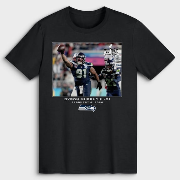 Men's Byron Murphy II Black Seattle Seahawks NFL Flash Features Super Bowl LX T-Shirt