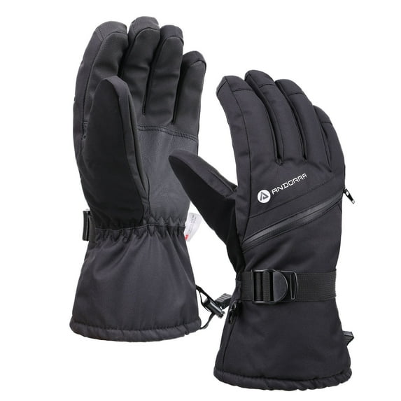 Men's C-100 3M Thiosulfate Winter Sports Ski Gloves w/ Zipper Pocket, Black, XL