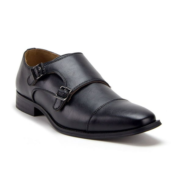 Men's C-380 Distressed Double Monk Strap Casual Loafers Dress Shoes, Black, 8.5