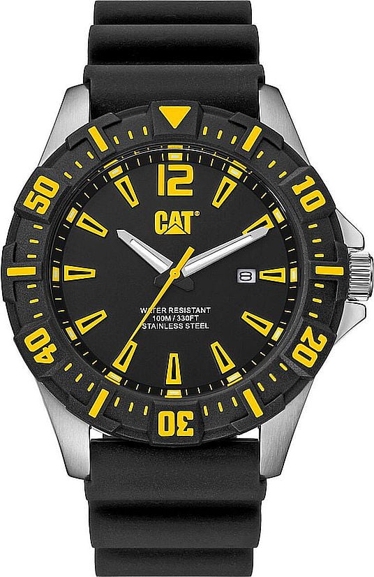 Men s CAT Caterpillar Steer Steel Case Rubber Strap Watch