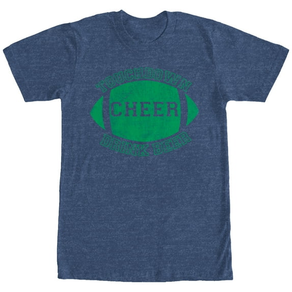 Men's CHIN UP Football Touchdown Cheer Drink Beer Graphic Tee Navy Blue Heather Large