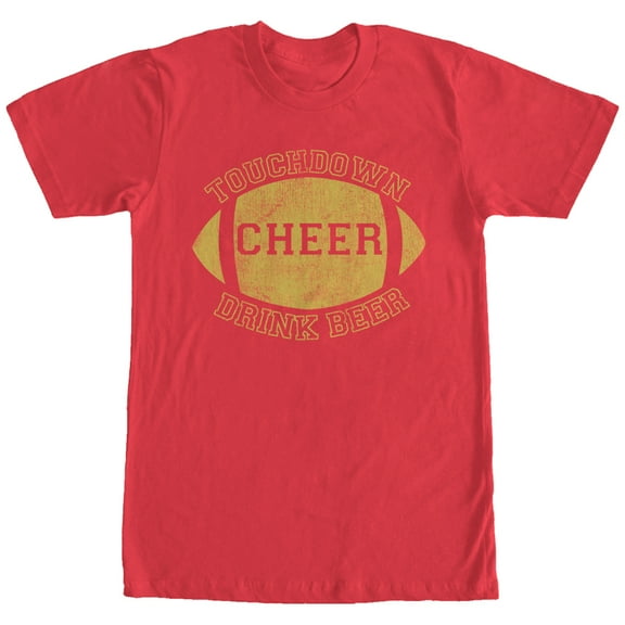 Men's CHIN UP Football Touchdown Cheer Drink Beer Graphic Tee Red Medium