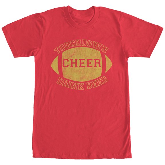 Men's CHIN UP Football Touchdown Cheer Drink Beer Graphic Tee Red Small