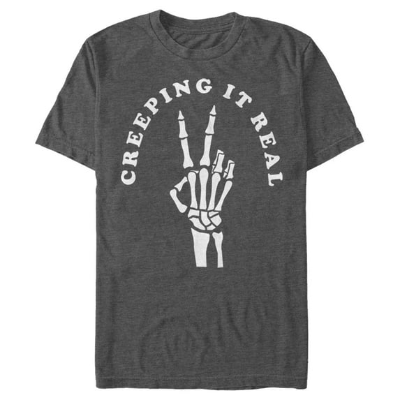 Men's CHIN UP Halloween Creepin' Real Skeleton Graphic Tee Charcoal Heather X Large