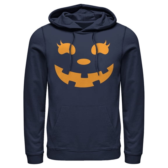 Men's CHIN UP Halloween Jack o' Lantern Face  Pull Over Hoodie Navy Blue 2X Large