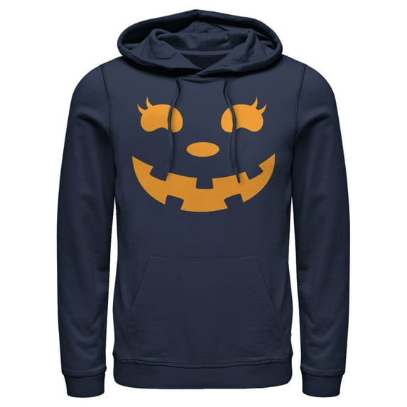 Men's CHIN UP Halloween Jack o' Lantern Face Pull Over Hoodie Navy Blue X Large