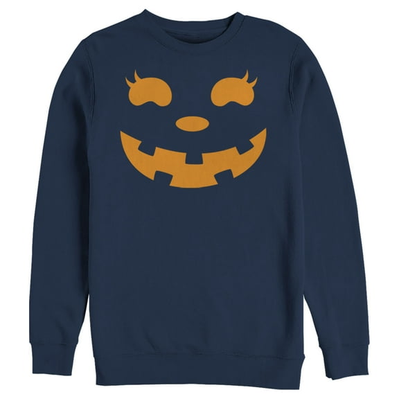 Men's CHIN UP Halloween Jack o' Lantern Face Sweatshirt Navy Blue Large