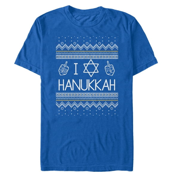 Men's CHIN UP Hanukkah Ugly Sweater Graphic Tee Royal Blue Small