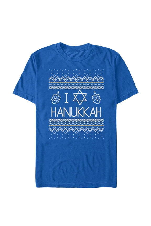 Men's CHIN UP Hanukkah Ugly Sweater Graphic Tee Royal Blue Small