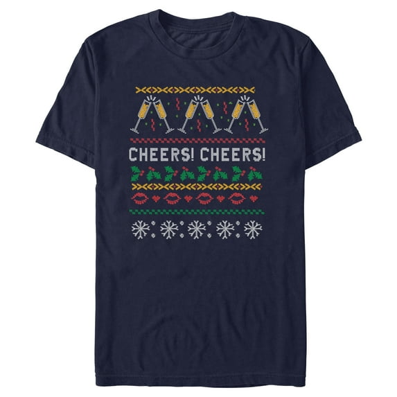 Men's CHIN UP Ugly Christmas Cheers Graphic Tee Navy Blue 3X Large