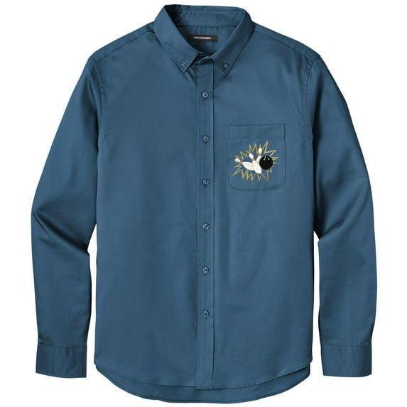 Men's CRASHING BOWLING PINS Twill Shirt with Pocket, 2XL Regatta Blue