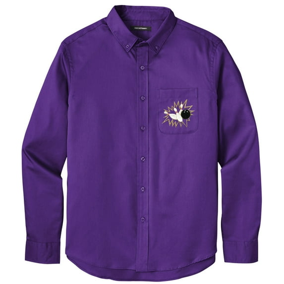 Men's CRASHING BOWLING PINS Twill Shirt with Pocket, Large Purple