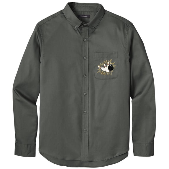 Men's CRASHING BOWLING PINS Twill Shirt with Pocket, Small Storm Grey