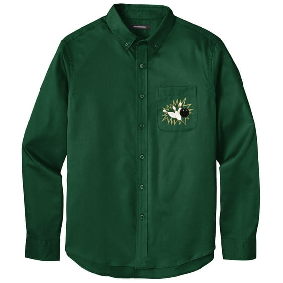 Men's CRASHING BOWLING PINS Twill Shirt with Pocket, XL Dark Green