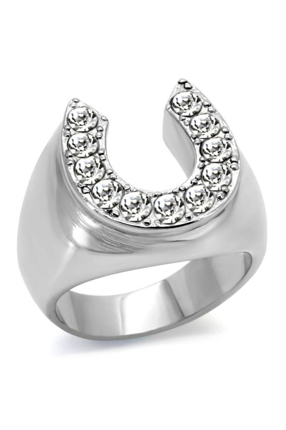 Men's CZ Clear Stone Horseshoe Horse Equestrian Novelty Fashion Statement Ring