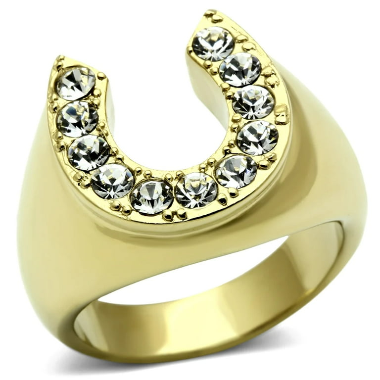 Men's CZ Clear Stone Horseshoe Horse Equestrian Novelty Fashion Statement Ring Men's CZ Clear Stone Horseshoe Horse Equestrian Novelty Fashion Statement Ring